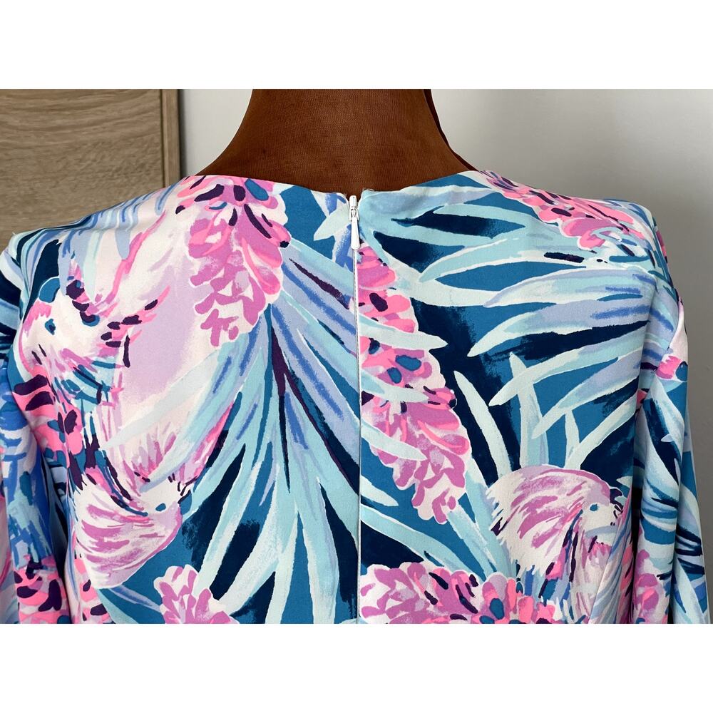 Lilly Pulitzer Size M Laeda Dress Blue Pink Mini Stretch Wedding Cocktail Ruffle - Picture 12 of 16